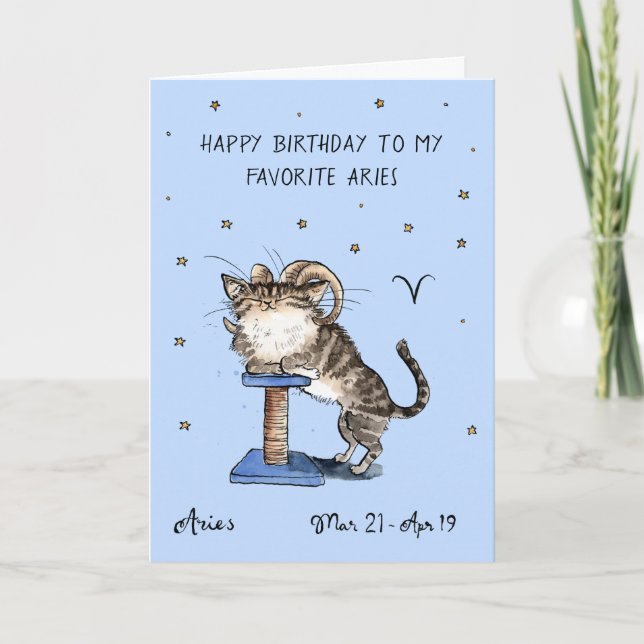 Funny Aries Karte Zodiac Cat Star Sternzeichen Hor (Vorderseite)