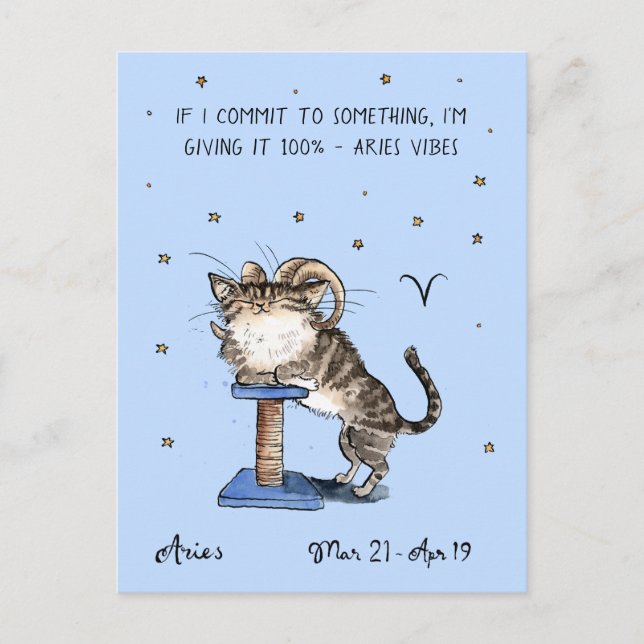 Funny Aries Postcard Zodiac Cat Star Schild Postkarte (Vorderseite)