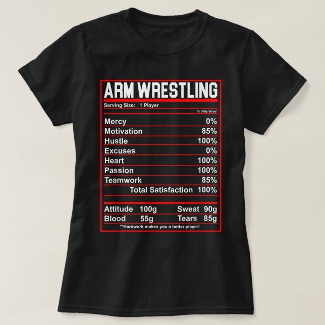 Funny Arm Wrestling Nutrition Facts Arm Wrestler T-Shirt (Design vorne)