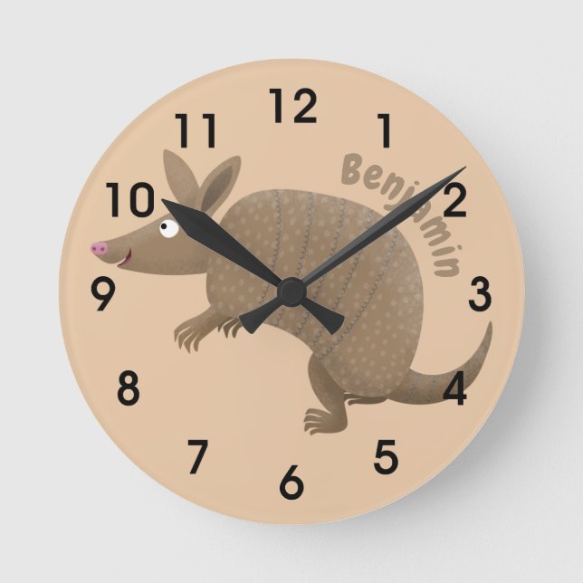 Funny armadillo glücklicher Cartoon Illustration Runde Wanduhr (Vorderseite)