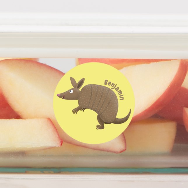 Funny armadillo Happy Cartoon Illustration Etiketten (Befestigt)