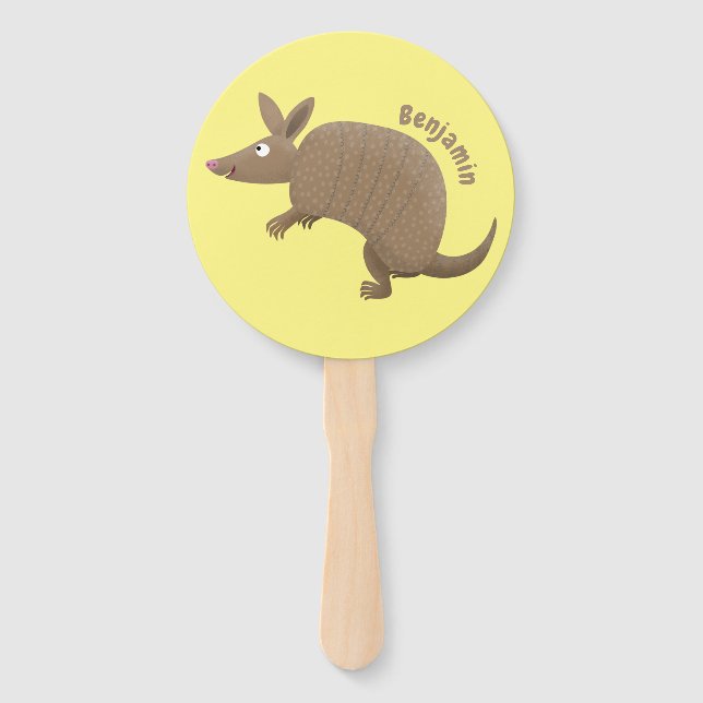 Funny armadillo Happy Cartoon Illustration Fächer (Vorderseite)