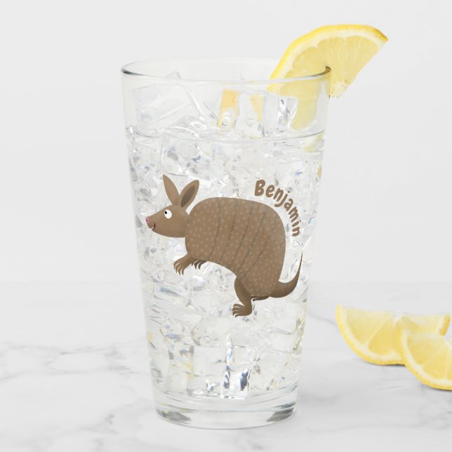 Funny armadillo Happy Cartoon Illustration Glas (Rückseite Ice)