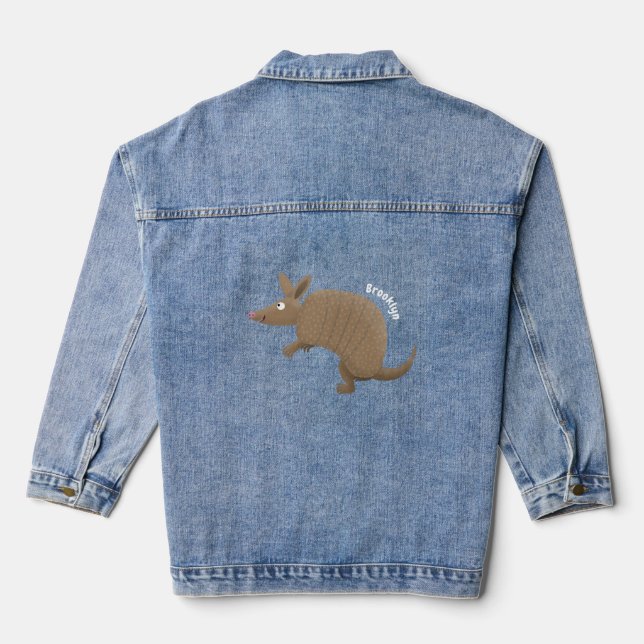 Funny armadillo Happy Cartoon Illustration Jeansjacke (Rückseite)