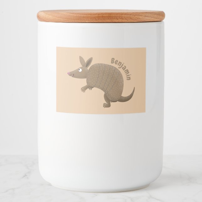 Funny armadillo Happy Cartoon Illustration Lebensmitteletikett (Vorderseite)