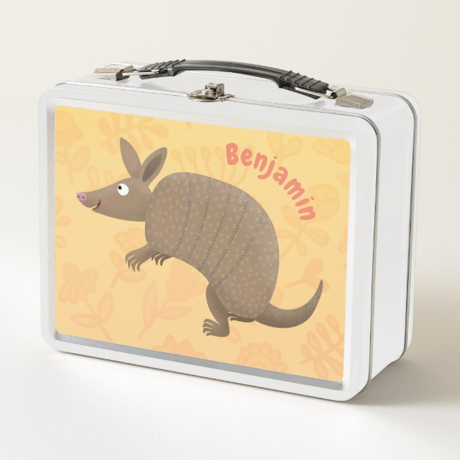 Funny armadillo Happy Cartoon Illustration Metall Brotdose (Vorderseite)