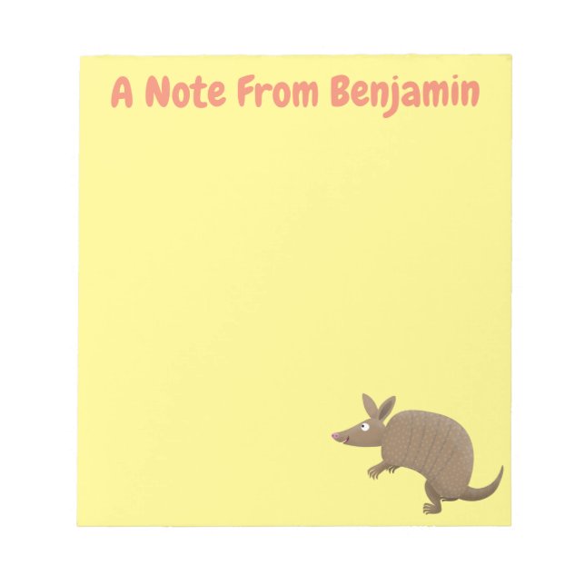Funny armadillo Happy Cartoon Illustration Notizblock (Vorderseite)