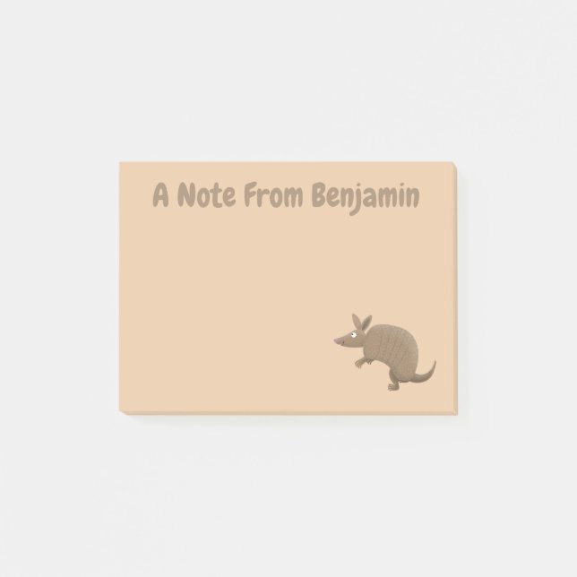 Funny armadillo Happy Cartoon Illustration Post-it Klebezettel (Vorderseite)