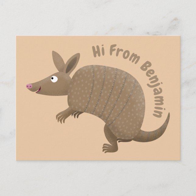 Funny armadillo Happy Cartoon Illustration Postkarte (Vorderseite)