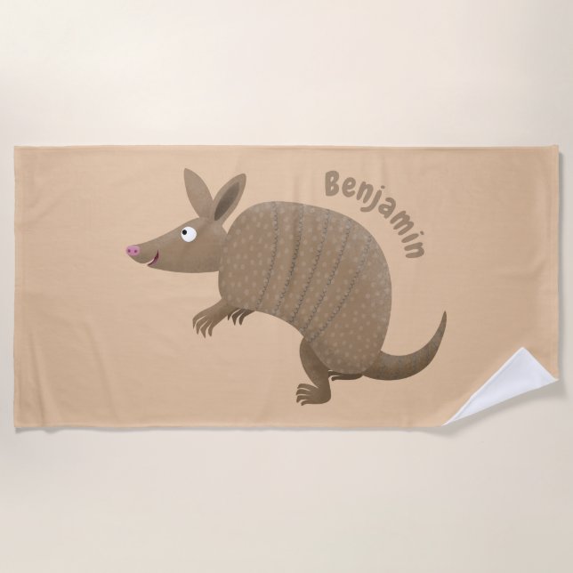 Funny armadillo Happy Cartoon Illustration Strandtuch (Vorderseite)