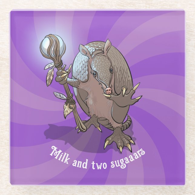 Funny Armadillo Milk & Two Sugar Hypnotic Cartoon Glasuntersetzer (Vorderseite)