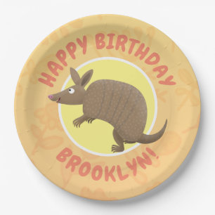 Funny armadillo personalisierter Cartoon Geburtsta Pappteller