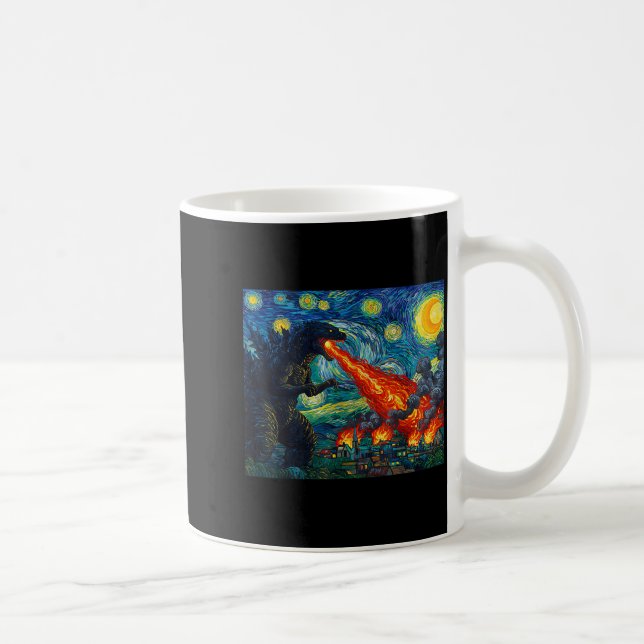 Funny Art Japanese Monster Kaiju In Van Gogh Starr Kaffeetasse (Rechts)