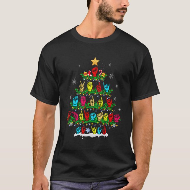 Funny Asl Tree Sign Language Xmas Deaf Pride Gesch T-Shirt (Vorderseite)