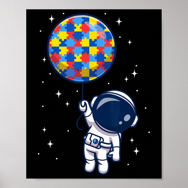 Funny Astronaut Bylloon Autismus Awareness Space L Poster (Vorne)