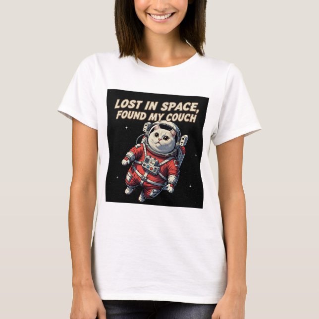 Funny Astronaut Cat T-Shirt: Lost in Space, Pet T-Shirt (Vorderseite)