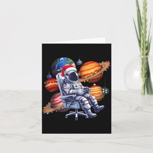 Funny Astronaut Christmas Space Lights Santa Hat P Karte (Vorderseite)