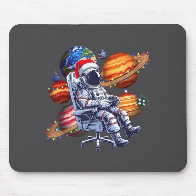 Funny Astronaut Christmas Space Lights Santa Hat P Mousepad (Vorne)