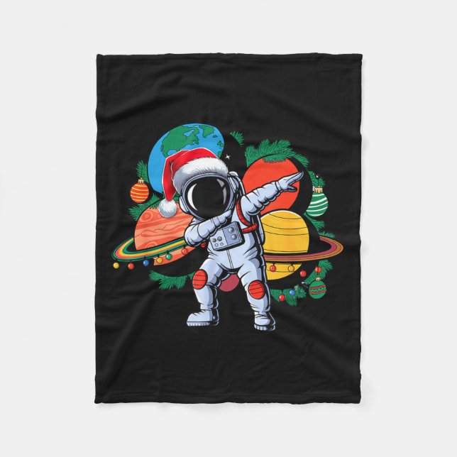 Funny Astronaut Christmas Space Planets Santa Hat  Fleecedecke (Vorderseite)