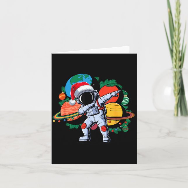 Funny Astronaut Christmas Space Planets Santa Hat  Karte (Vorderseite)