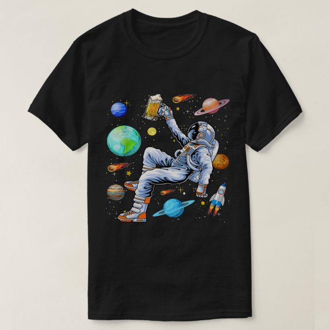 Funny Astronaut Drinks Beer In Space Outer Space B T-Shirt (Design vorne)