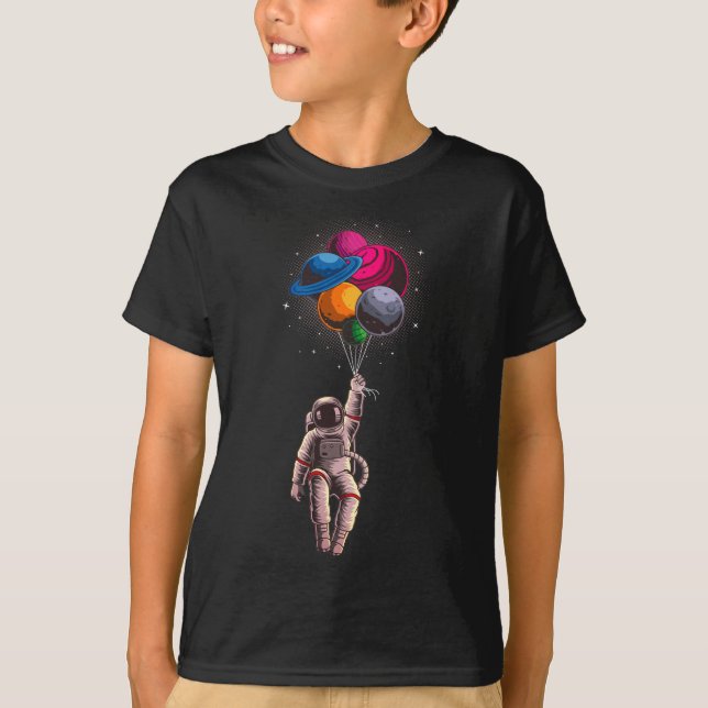 Funny Astronaut Floating Planet Ballon T - Shirt (Vorderseite)