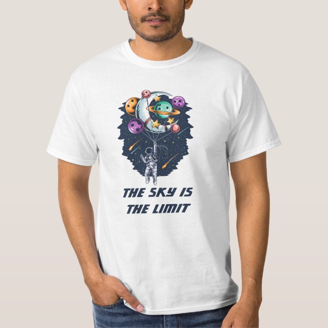 Funny Astronaut Holding a Balloon Planets T-Shirt (Vorderseite)