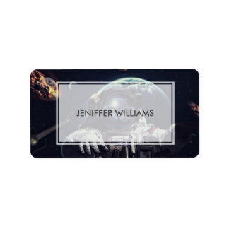 Funny Astronaut Kurzhaarkatze im Weltraum Adressaufkleber