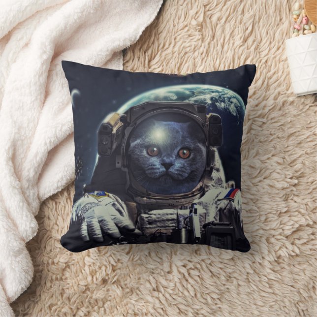 Funny Astronaut Kurzhaarkatze im Weltraum Kissen (Decke)