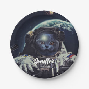 Funny Astronaut Kurzhaarkatze im Weltraum Pappteller
