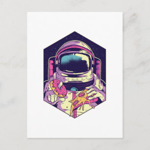 Funny Astronaut PIZZA Cartoon Graphic Space Geek Postkarte