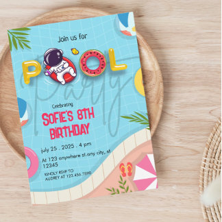 Funny Astronaut Pool Party Geburtstag Einladung