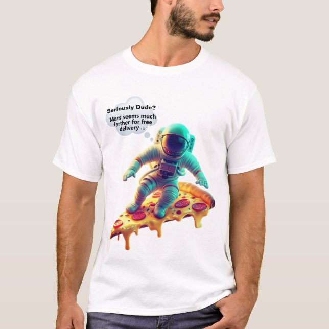 Funny Astronaut Riding Peperoni Pizza Slice Unisex T-Shirt (Vorderseite)