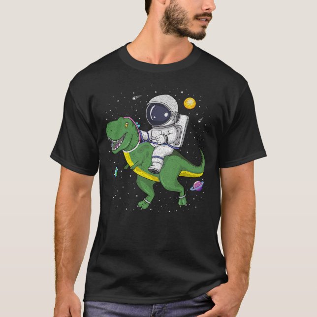 Funny Astronaut Riding T-Rex in Space Dinosaur Men T-Shirt (Vorderseite)