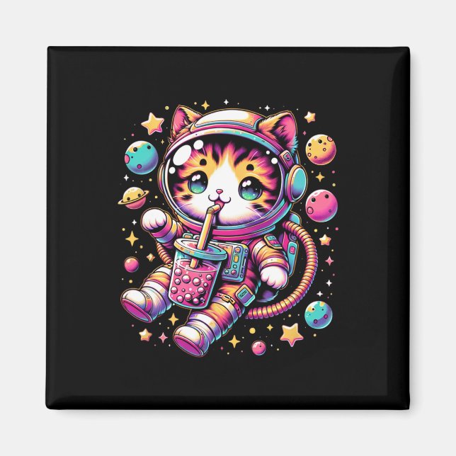 Funny Astronaut Space Kawaii Boba Tea Kata Magnet (Vorne)