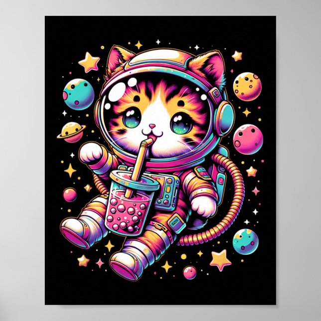 Funny Astronaut Space Kawaii Boba Tea Kata Poster (Vorne)