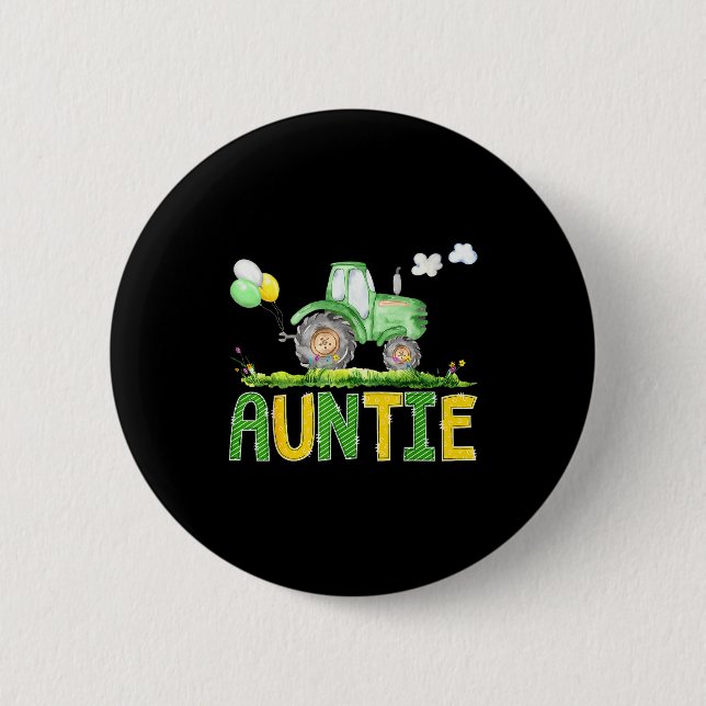 Funny Auntie Birthday Boy Tractor Farm Truck Match Button (Vorderseite)