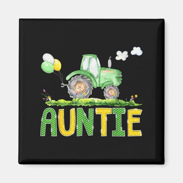 Funny Auntie Birthday Boy Tractor Farm Truck Match Magnet (Vorne)