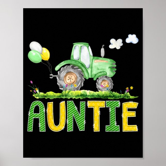 Funny Auntie Birthday Boy Tractor Farm Truck Match Poster (Vorne)