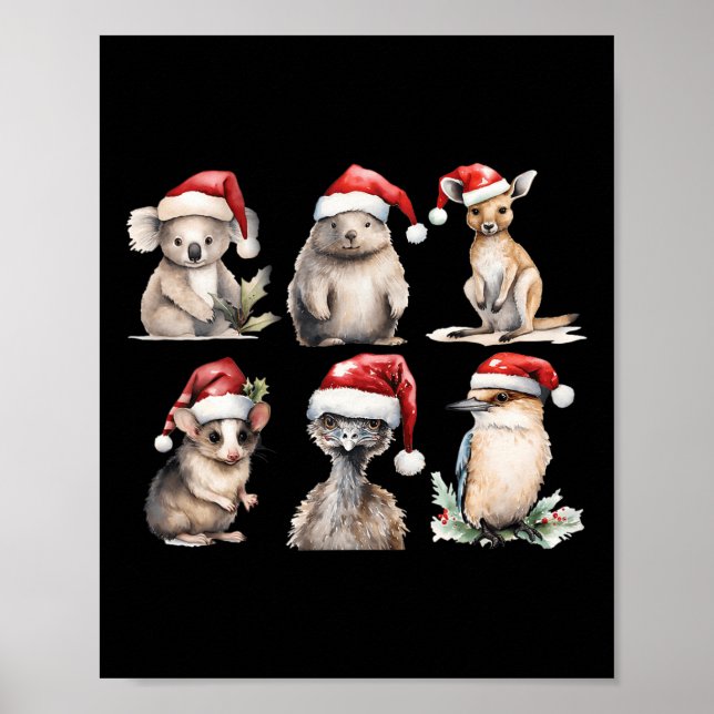 Funny Aussie Animals Christmas Santa Australian An Poster (Vorne)