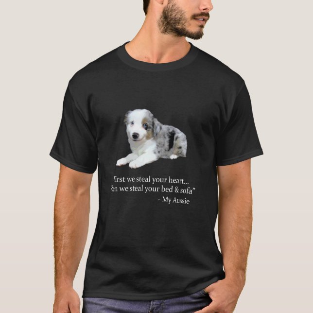 Funny Aussie Graphic Blue Merle Australian Shephe T-Shirt (Vorderseite)