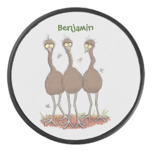 Funny Australian emu trio Cartoon Illustration Eishockey Puck