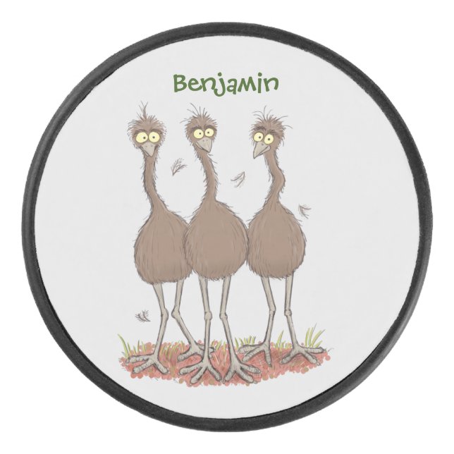 Funny Australian emu trio Cartoon Illustration Eishockey Puck (Vorderseite)