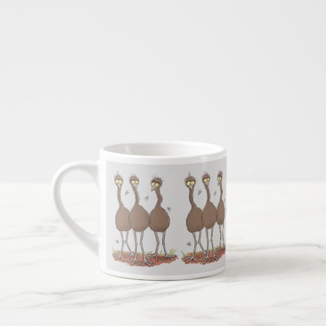 Funny Australian emu trio cartoon illustration Espressotasse (Links)