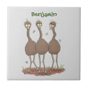 Funny Australian emu trio Cartoon Illustration Fliese