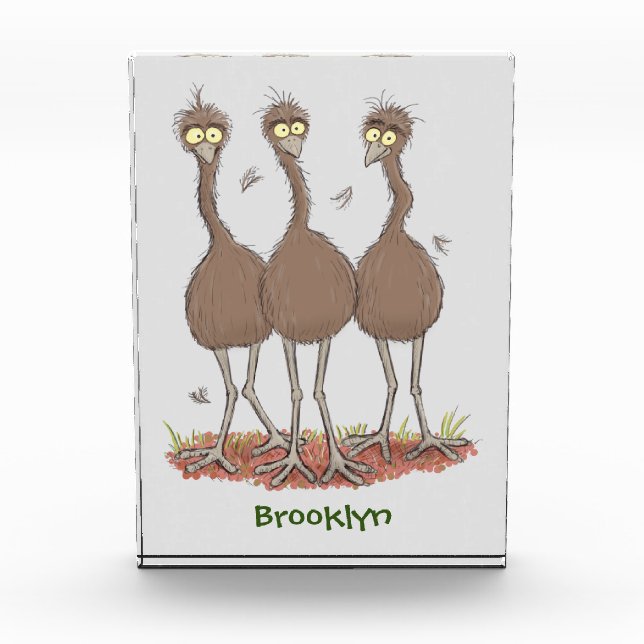 Funny Australian emu trio Cartoon Illustration Fotoblock (Vorderseite)