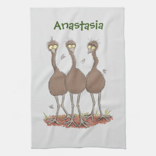 Funny Australian emu trio Cartoon Illustration Geschirrtuch