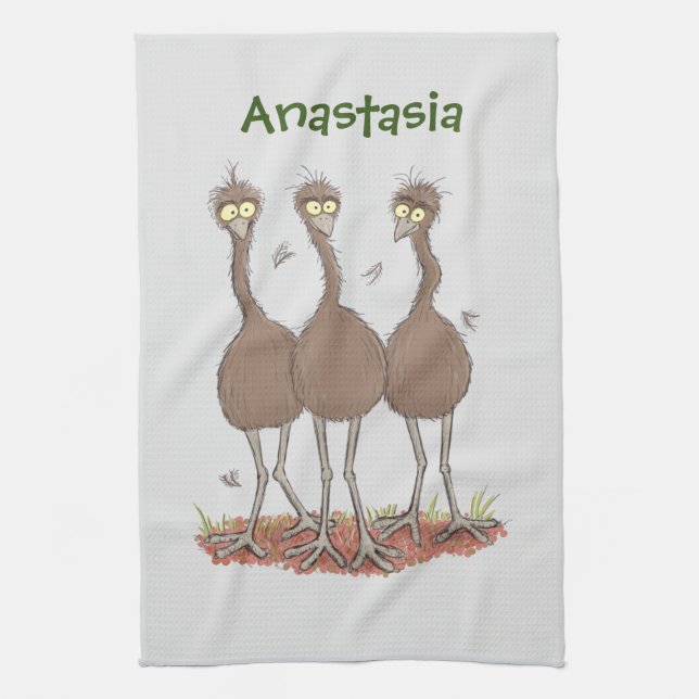 Funny Australian emu trio Cartoon Illustration Geschirrtuch (Vertikal)