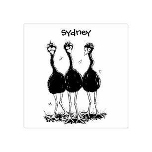 Funny Australian emu trio Cartoon Illustration Gummistempel