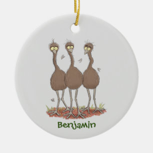 Funny Australian emu trio cartoon illustration Keramik Ornament